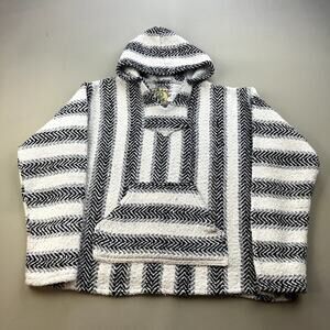 Baja Joe Hoodie Sweatshirt Drug Rug Adult Small Cream Black Striped Mexico Woven